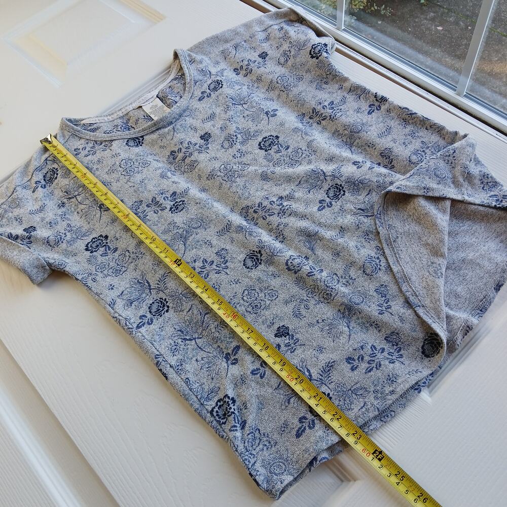 Lucky Brand Blue Floral Print Pajama Set M grey short sleeve tee lounge pants - Picture 7 of 12